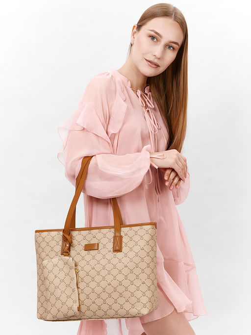 LACCOMA сумка A567-мишки бежевый эко кожа хлопок  фото 3