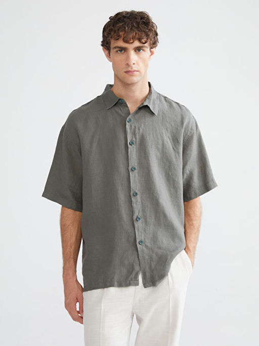 Regular Fit K?sa Kollu %100 Keten Erkek G?mlek