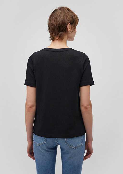 Dokulu Siyah Basic Tisort - Mavi фото 4