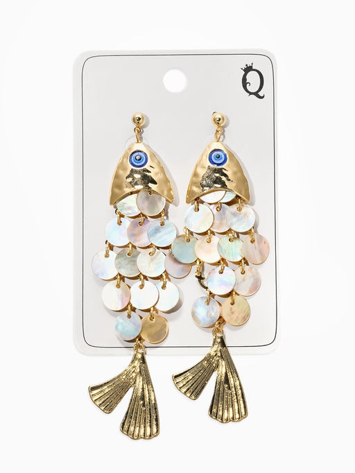 Серьги «Морской мир» рыба, серые в золоте