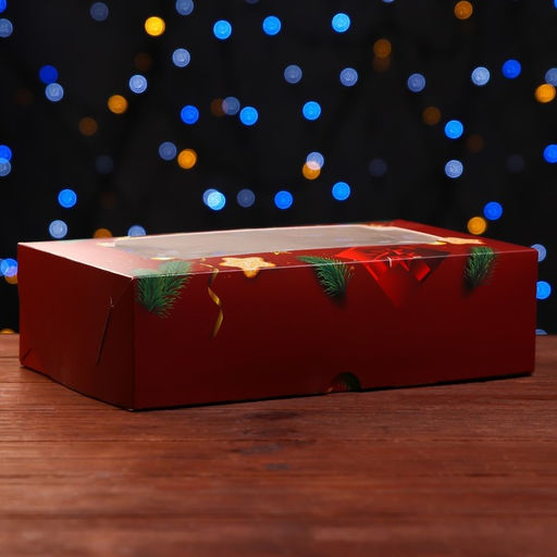 Коробка подарочная складная с окном «С Новым годом!», 25×15×7 см