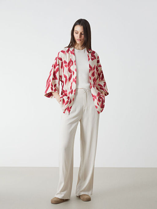 ?al Yaka Desenli Oversize Kad?n Kimono