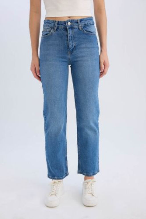 Comfort Straight Yuksek Bel Bilek Boy Jean Y?kamal? Pantolon