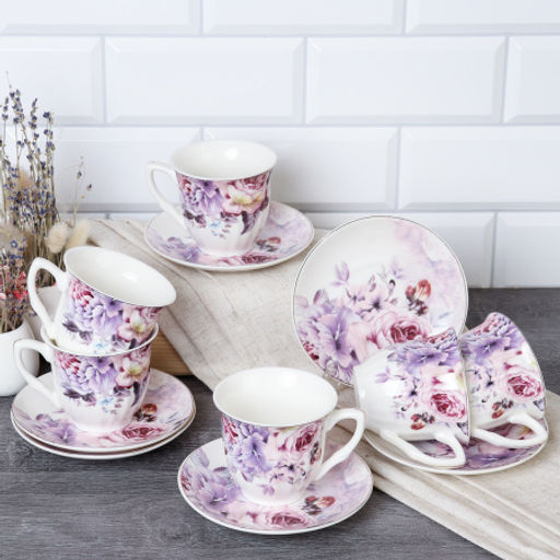 Чайный набор 12 предметов 250 мл / TC03-2416-12G /уп 8/ костяной фарфор - Галеонтрейд фото 2