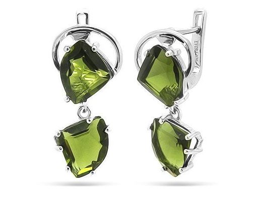 Серьги из серебра оливковая шпинель, Полин