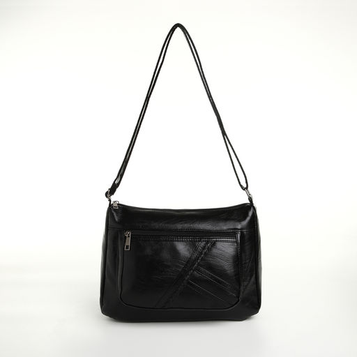 Сумка кросс-боди женская, большого размера, на молнии, 28×10×20 см, чёрная