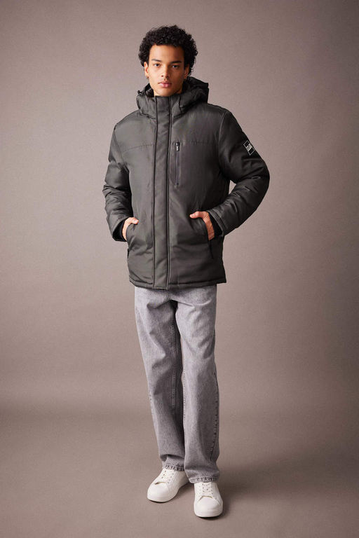 Водоотталкивающее пальто обычного кроя с капюшоном - Defacto фото 2