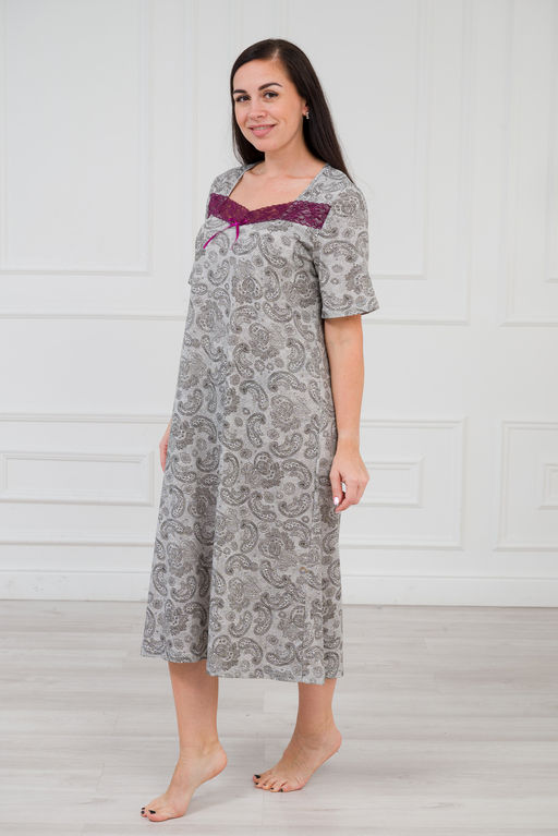 Ночная сорочка из кулирки Кружевница огурчик черно-бордовый - Амадэль фото 8