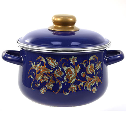 "Драгоценная" Кастрюля эмалированная 2л, д17см, h12,5см, коническая форма, металлическая крышка, синий (Россия)