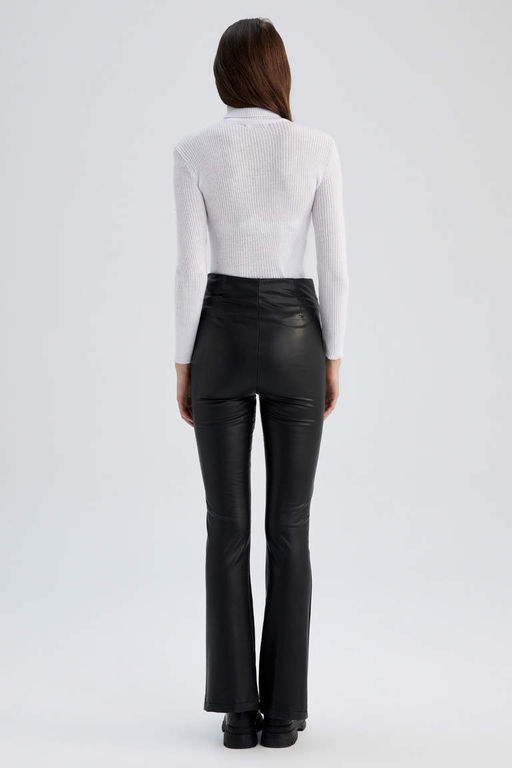 Длинные брюки из искусственной кожи с высокой талией - Defacto фото 6