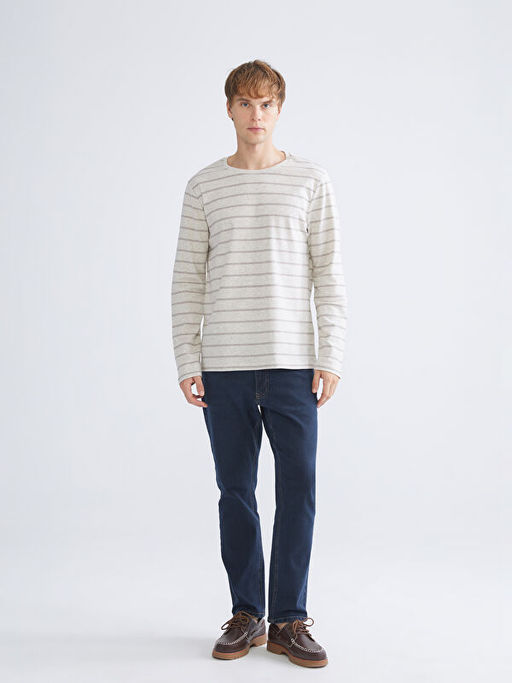 Bisiklet Yaka Uzun Kollu ?izgili Erkek Ti??rt