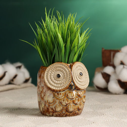 Горшок для цветов «Совенок» керамический, 200 мл, 8×7×8 см, бежевый