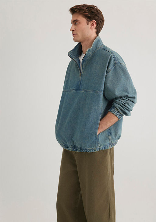 Yar? Fermuarl? Denim Sweatshirt - Mavi фото 2