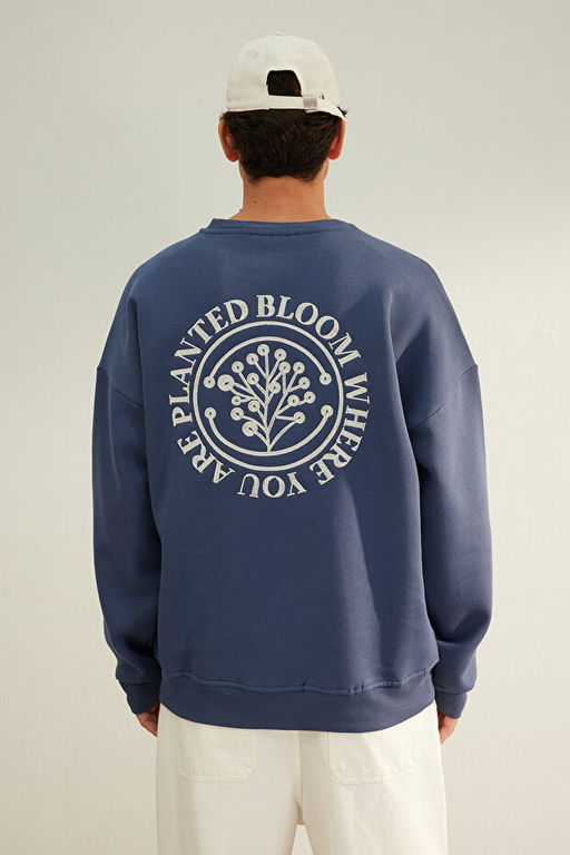 Indigo Oversize/Geni_ Kesim _i_ek Nak__l_ __i Polar/S_cak Tutan Sweatshirt TMNAW24SW00012 - Trendyolmilla фото 2