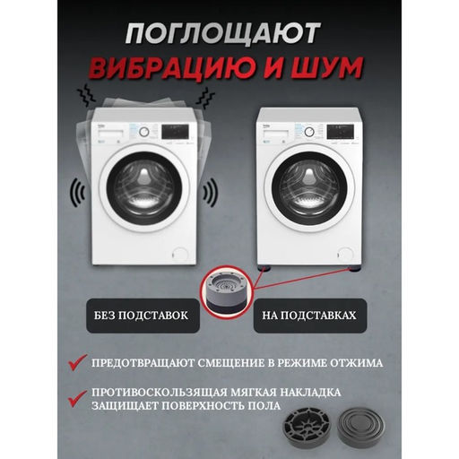 Набор подставок антивибрационных, для стиральной машины, 4 шт, 7,44,6 см, d=4,7 см - Simaland фото 6