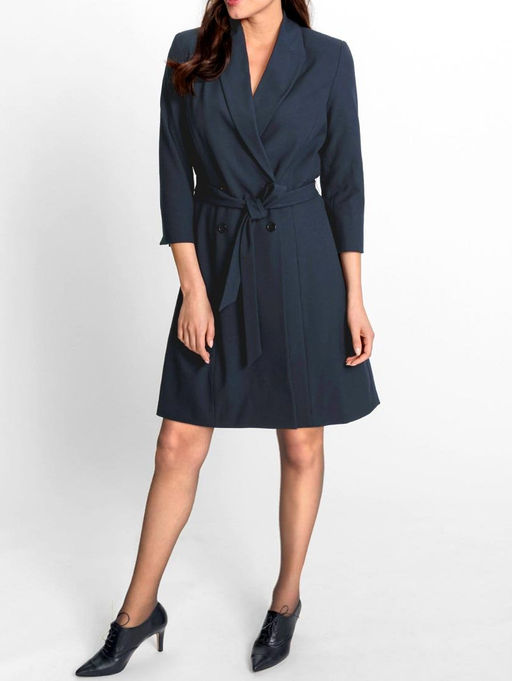 Двубортное платье с поясом, синее - Heine фото 8