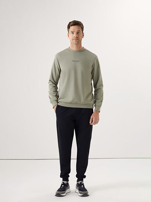 Bisiklet Yaka Bask?l? Erkek Kal?n Sweatshirt