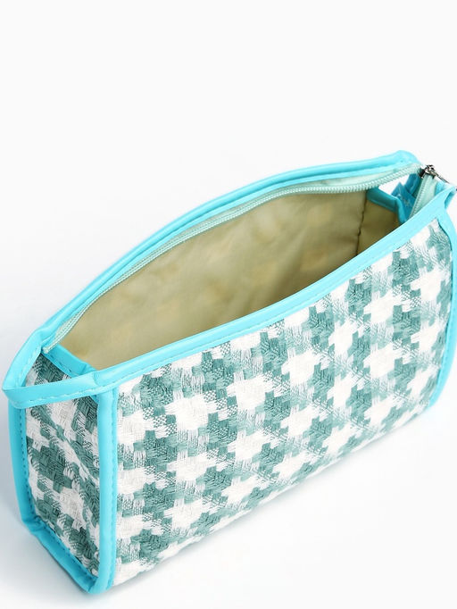 Косметичка на молнии, треугольная, с паттерном, белая/зелёная