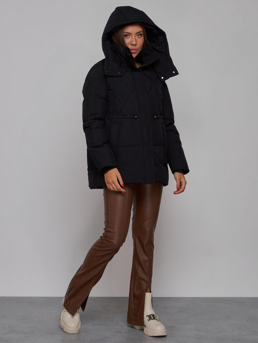 Зимняя женская куртка модная с капюшоном черного цвета 52302Ch - Holdluck фото 7