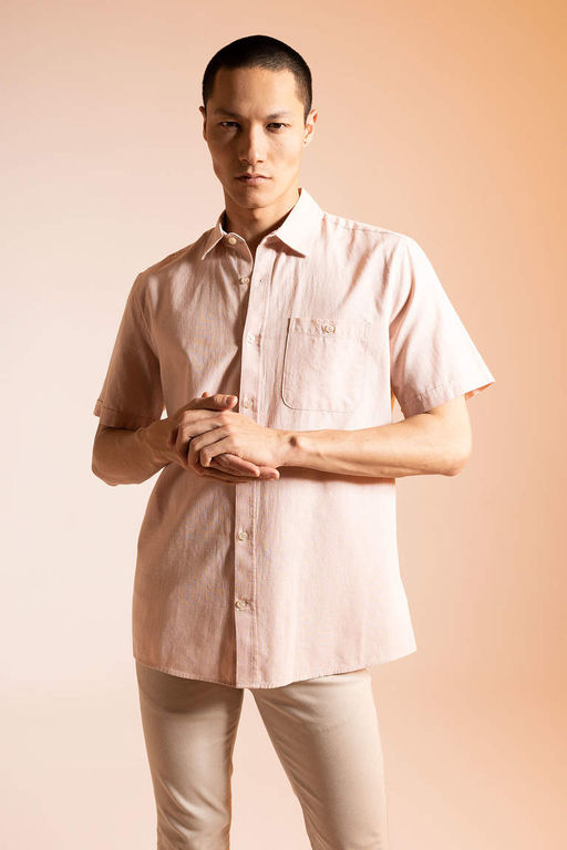 Рубашка из 100 % хлопка с короткими рукавами и воротником-поло обычного кроя - Defacto фото 4