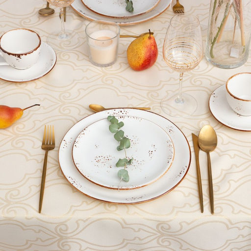 Скатерть Этель Орнамент цв.бежевый, 142*283 +/-3 см, 115 10 гр,100% п/э  фото 5