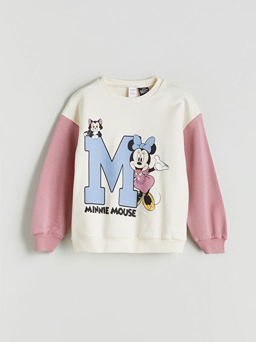 Minnie Mouse Bask?l? K?z ?ocuk Kal?n Sweatshirt