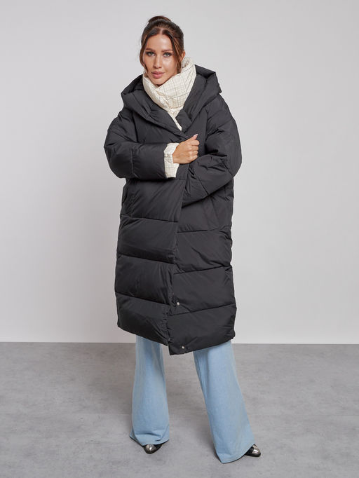 Пальто утепленное молодежное зимнее женское черного цвета 52393Ch - Mtforce фото 19