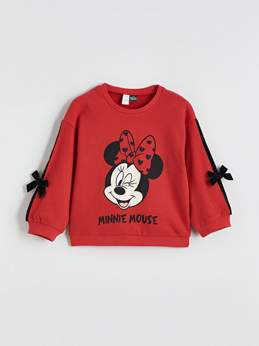Minnie Mouse Bask?l? K?z ?ocuk Kal?n Sweatshirt