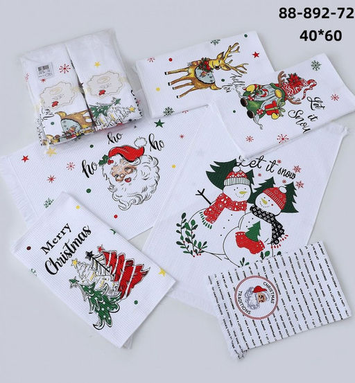(цена за 12 шт в уп.) Новогодние кухонные полотеца 35х75 см (вафля)