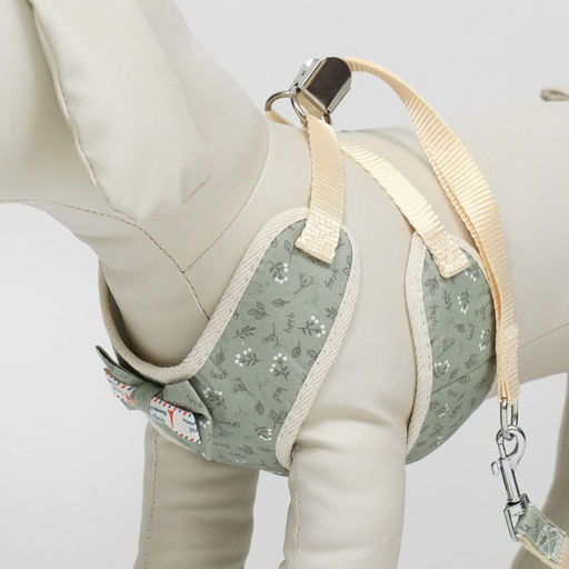 Комплект с мягкой шлейкой Веточки, размер S, поводок 120 х 1,5 см, ОГ 28-62 см, зеленый - Пижон фото 5