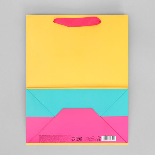 Цена за 2 шт. Пакет подарочный трёхцветный, упаковка, «Жёлтый-розовый-голубой», MS 18×23×10 см