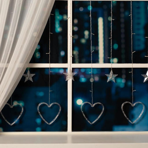 Гирлянда Бахрома 2.4?0.9 м с насадками Сердце, IP20, прозрачная нить, 186 LED, свечение белое, 8 режимов, 220 В - Luazon lighting фото 2