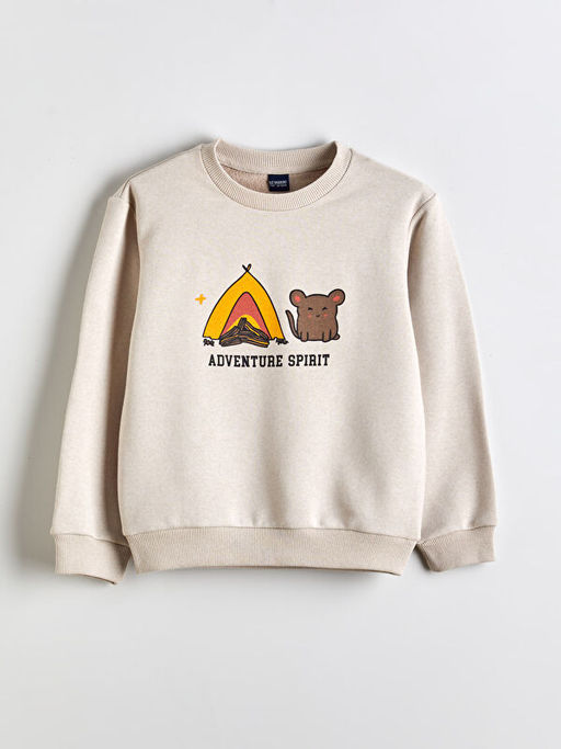 Bisiklet Yaka Bask?l? Erkek ?ocuk Sweatshirt