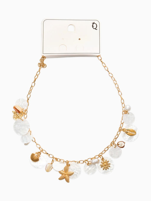 Колье на цепочке «Ракушка», L=40 см, белое в золоте