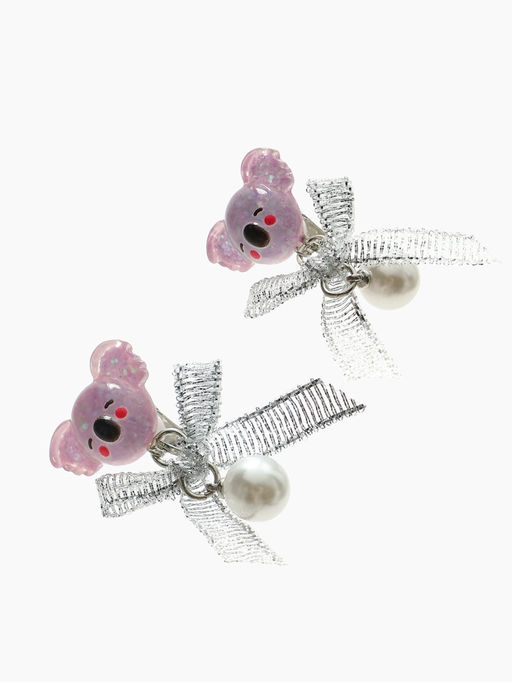 Серьги-клипсы детские «Выбражулька» коала с бантом и жемчужиной, цветные