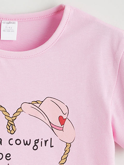 Bisiklet Yaka Bask?l? K?z ?ocuk Ti??rt