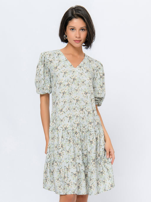 Платье серо-голубого цвета длины мини с карманами и рукавами 1/2 - 1001dress фото 2