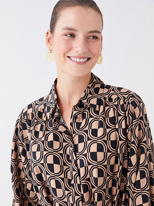 Desenli Uzun Kollu Kad?n G?mlek Elbise