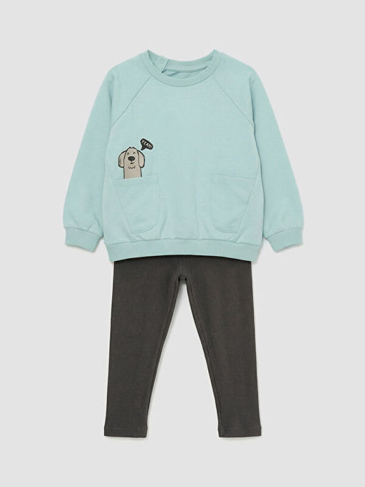 Erkek Bebek Bask?l? Sweatshirt ve E?ofman Alt?