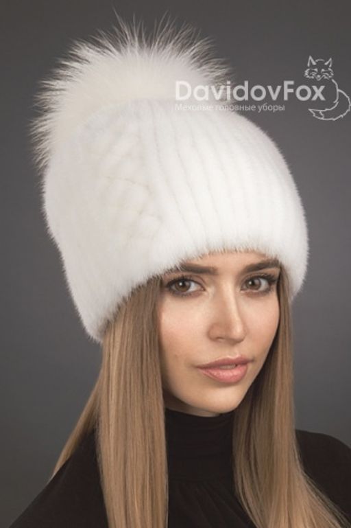 Шапка Буратино норка орнамент белая