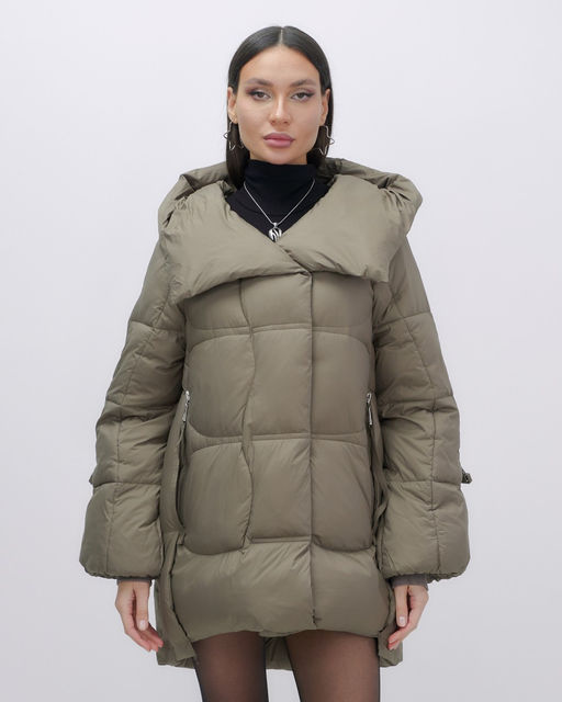 Куртка зимняя женская с большим капюшоном модная коричневого цвета 7739K - Visdeer фото 8