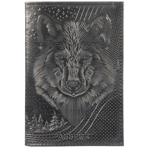 Обложка "Паспорт" OfficeSpace "Волк" (339855) натур. кожа, тиснение, черная