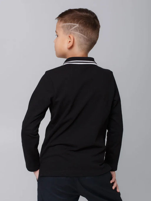 Футболка детская Поло, длин. рукав, цвет Чёрный, пике, 100% хлопок - 5+ фото 2