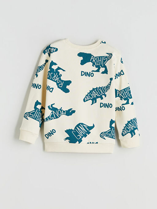 Bisiklet Yaka Dinozor Bask?l? Erkek ?ocuk Sweatshirt