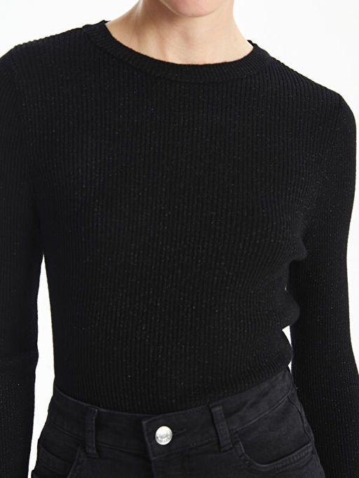 Bisiklet Yaka Parlak G?r?n?ml? Kad?n Triko Kazak