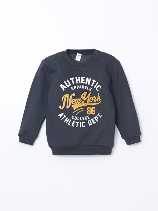 Bisiklet Yaka Uzun Kollu Bask?l? Erkek Bebek Sweatshirt 2li