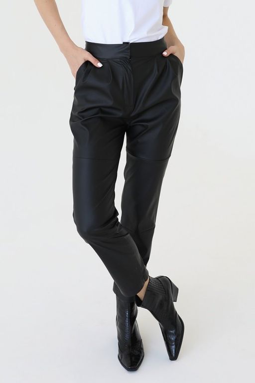 Брюки из искусственной кожи с высокой посадкой - Looklikecat фото 6