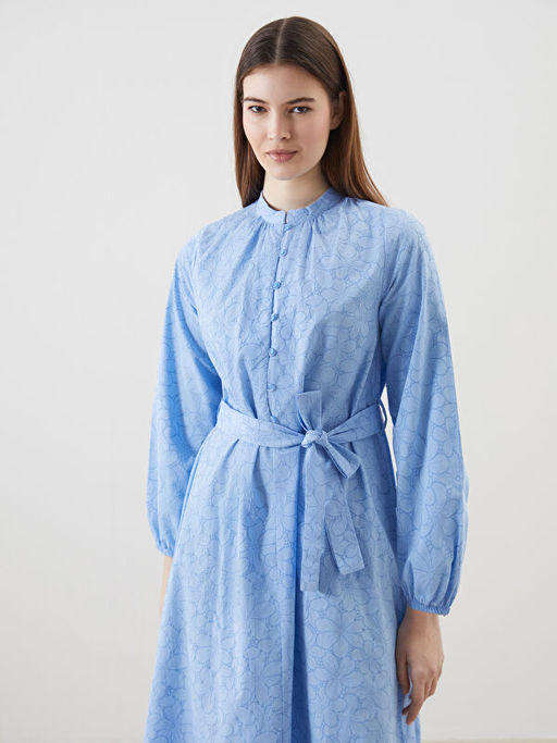 Hakim Yaka ?i?ekli Poplin Elbise