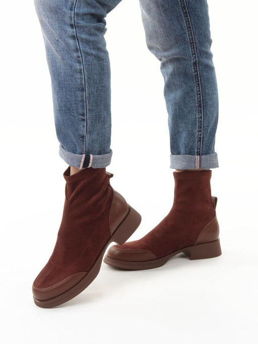 01-H24B-34HJ BROWN Ботинки демисезонные женские (натуральная кожа, искусственная замша)