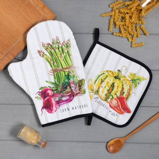 Кухонный набор Этель «Vegetable»: варежка-прихватка 20×28 см, прихватка 19×19 см, 100% хлопок